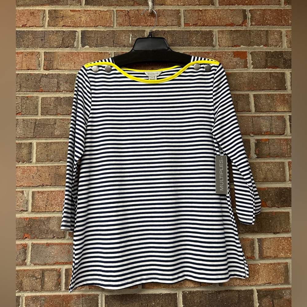Navy Striped with Yellow trim Multiples Top